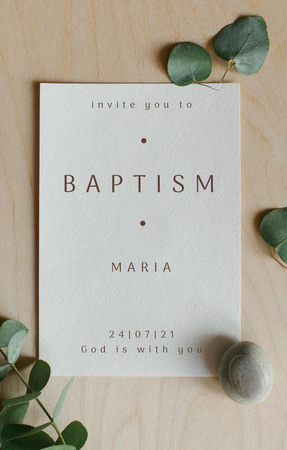 Child's Baptism Announcement with Green Plant Leaves Invitation 4.6x7.2in Design Template