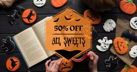 Template di design Halloween Cookies Sale with Pumpkin Facebook AD