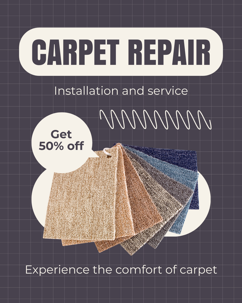 Precision Carpet Repair Service At Half Price Instagram Post Vertical Πρότυπο σχεδίασης