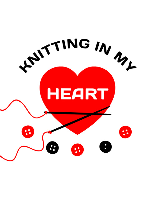 Inspirational Quote About Knitting With Heart And Buttons T-Shirt Πρότυπο σχεδίασης