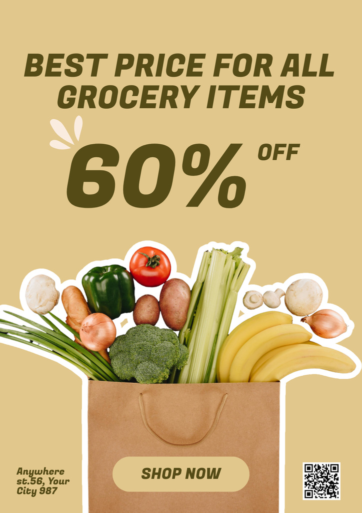 Groceries For Special Price In Paper Bag Poster Πρότυπο σχεδίασης