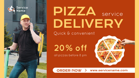 Designvorlage Schneller Pizza-Lieferservice mit Lieferbote und Rabatt für Full HD video