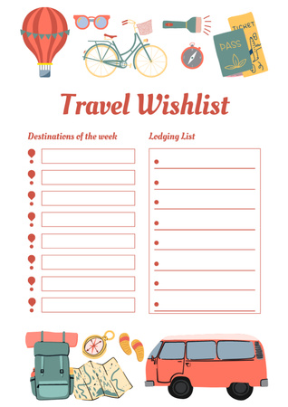 Platilla de diseño Travel and destinations wishlist Schedule Planner
