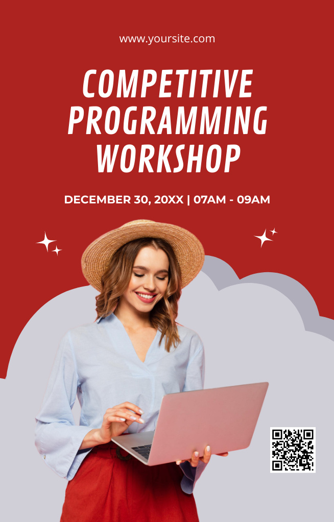 Competitive Programming Workshop Announcement with Woman in Hat Invitation 4.6x7.2in Šablona návrhu