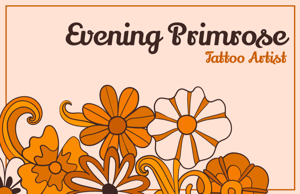 Illustrated Florals And Tattoo Artist Service Offer Business Card 85x55mm Tasarım Şablonu