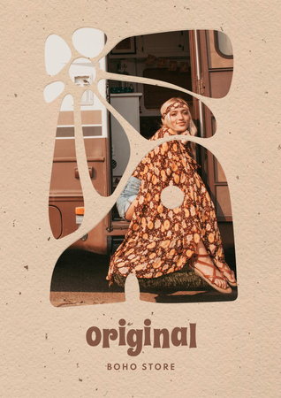 Plantilla de diseño de Boho Store Offer with Girl in Cute Dress Poster 