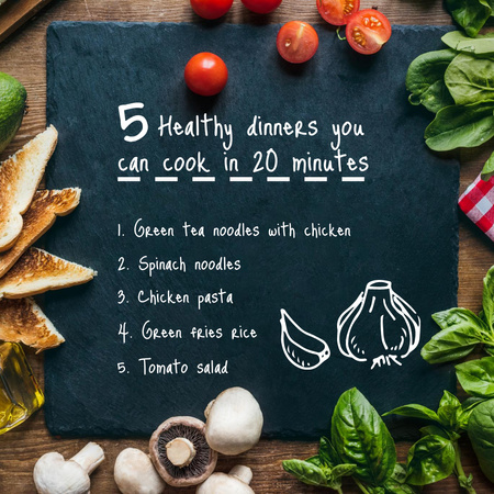 Healthy Dinners Recipes Ad with Veggies on Table Instagram tervezősablon