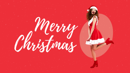 Christmas Greeting with Woman in Santa Dress FB event cover Design Template