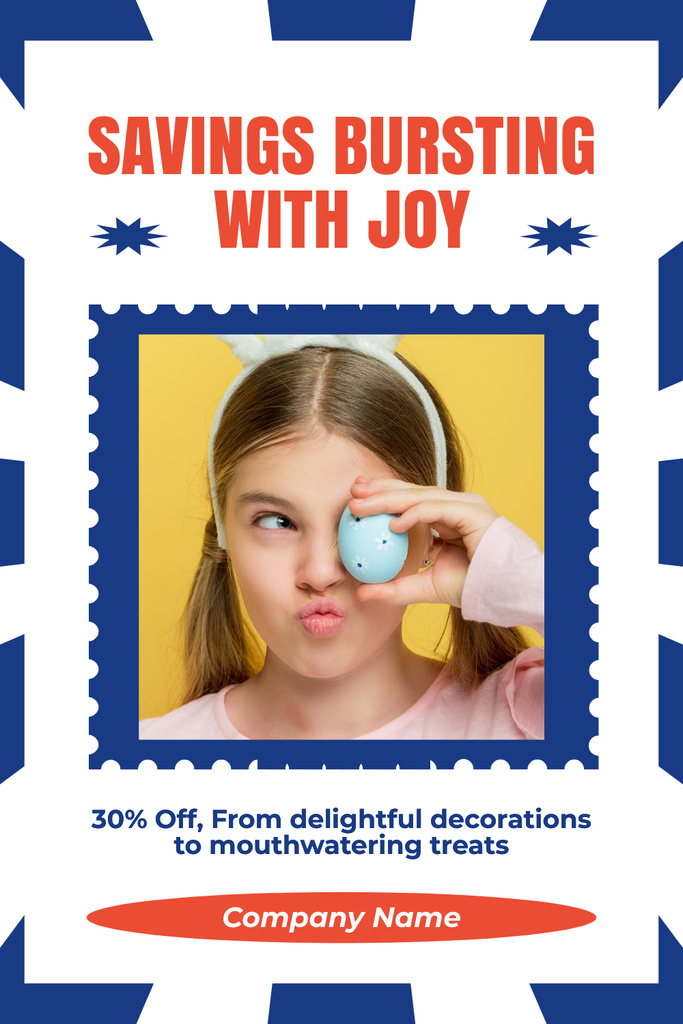 Szablon projektu Easter Sale Ad with Cute Little Girl in Bunny Ears Pinterest