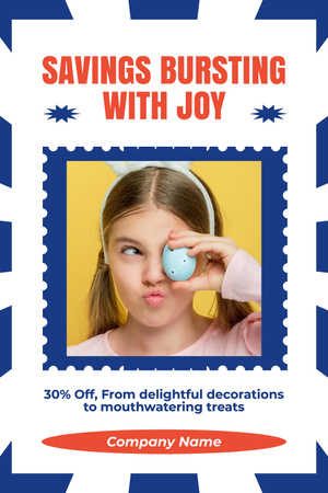 Easter Sale Ad with Cute Little Girl in Bunny Ears Pinterest Design Template