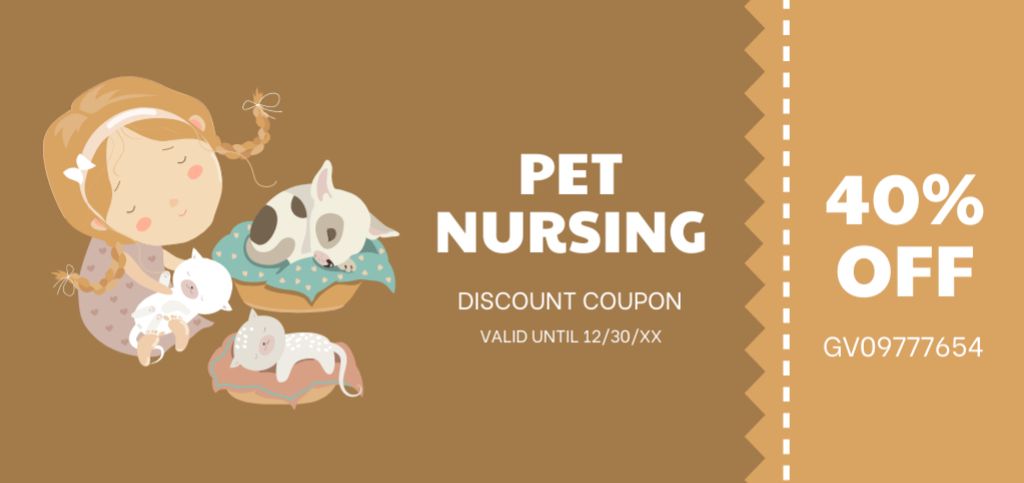 Modèle de visuel Pet Nursing Discount Voucher With Illustration - Coupon Din Large