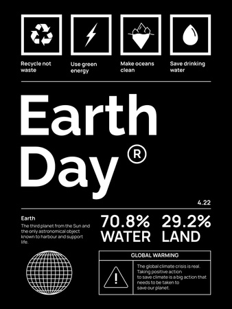 Maan päivän ilmoitus mustalla Poster US Design Template