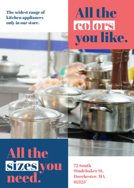 Kitchen Utensils Store Ad Pots on Stove Invitation Πρότυπο σχεδίασης