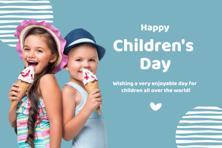 Children's Day with Kids Eating Ice Cream Postcard 4x6in Design Template