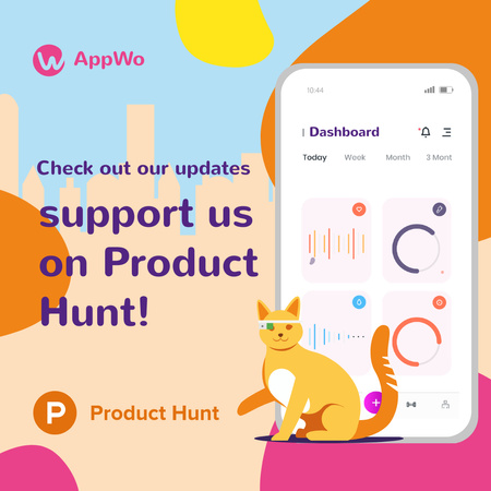 Szablon projektu Wykresy aplikacji Product Hunt na ekranie smartfona Instagram