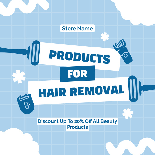 Designvorlage Discount on Hair Removal Products on Blue für Instagram