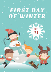 First Day Of Winter With Illustration of Kids And Snowman