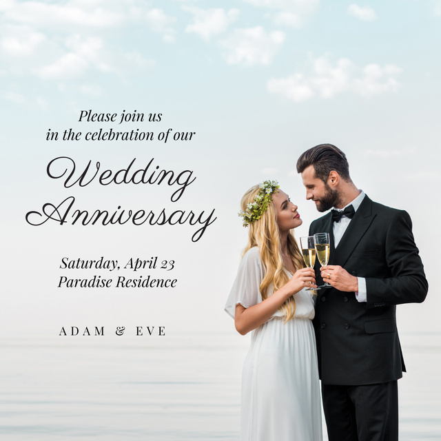 Wedding Anniversary Invitation with Happy Couple Instagram Design Template