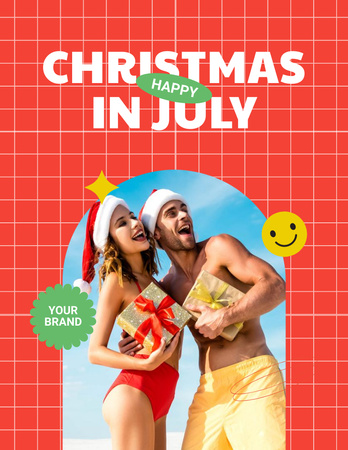  Christmas in July with Young Couple on Beach Flyer 8.5x11in Design Template
