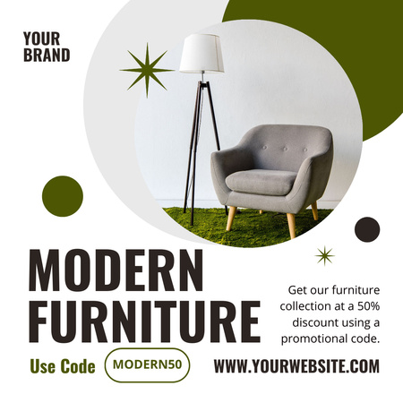 Plantilla de diseño de Anuncio de Muebles Modernos con Lámpara Moderna y Sillón Instagram 