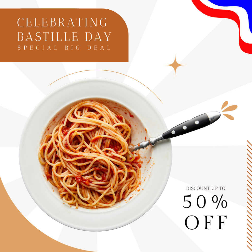 Ontwerpsjabloon van Instagram van Pasta Discount Offer on Bastille Day