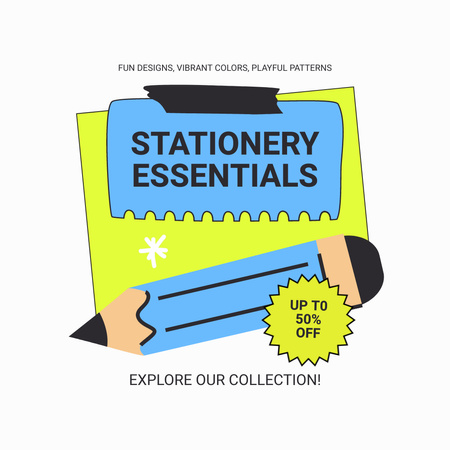 Modèle de visuel Stationery Essentials with Special Discount - Animated Post