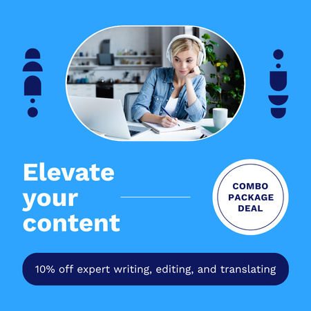 Combined Services Writing And Translating With Discounts In Package Instagram Design Template