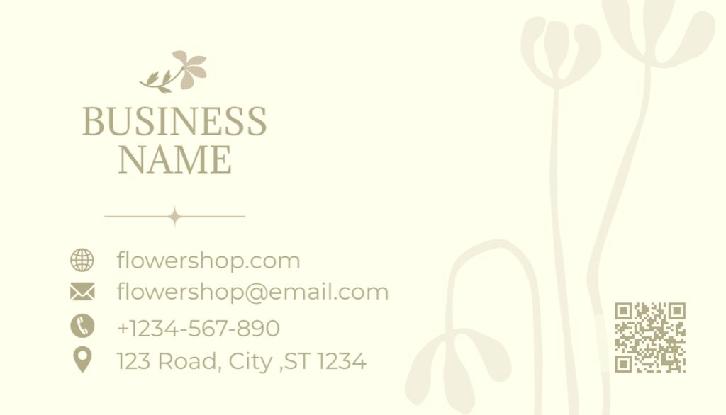 Flowers Shop Advertisement on Elegant Beige Business Card US tervezősablon