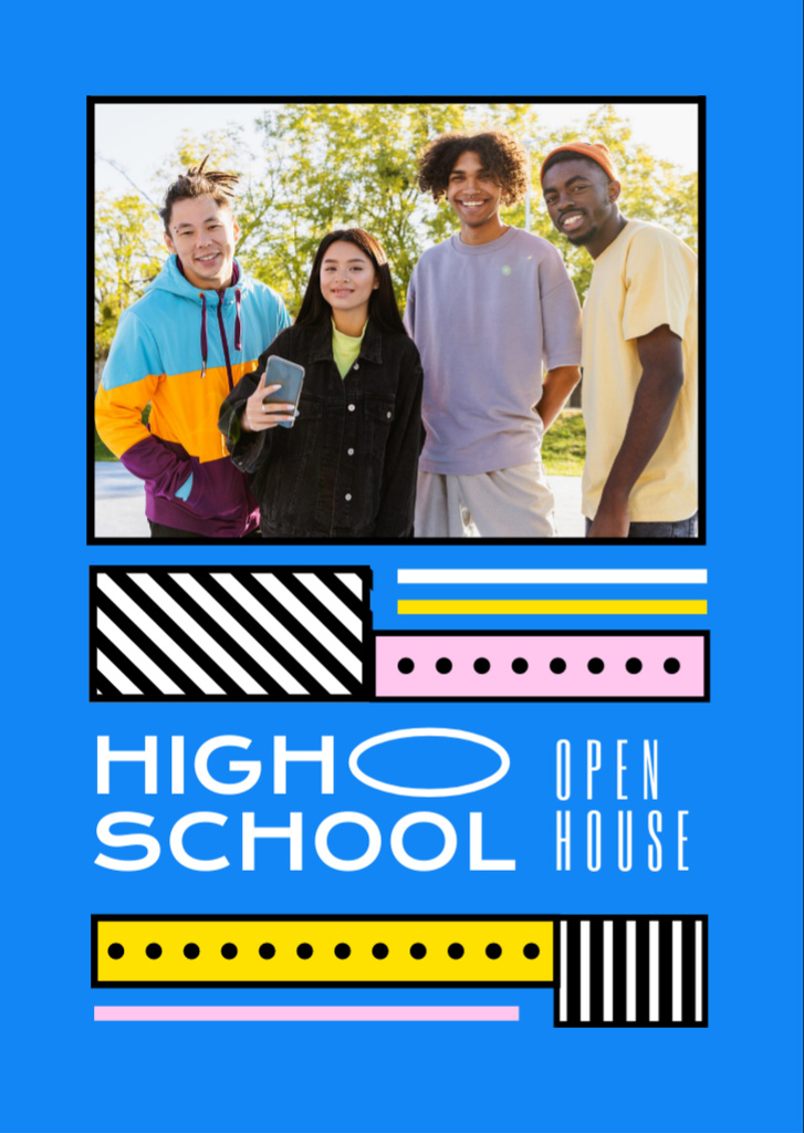 High School Apply Announcement with Group of Students Flyer A6 Tasarım Şablonu