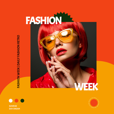 Fashion Week Announcement with Woman in Yellow Glasses Instagram Design Template