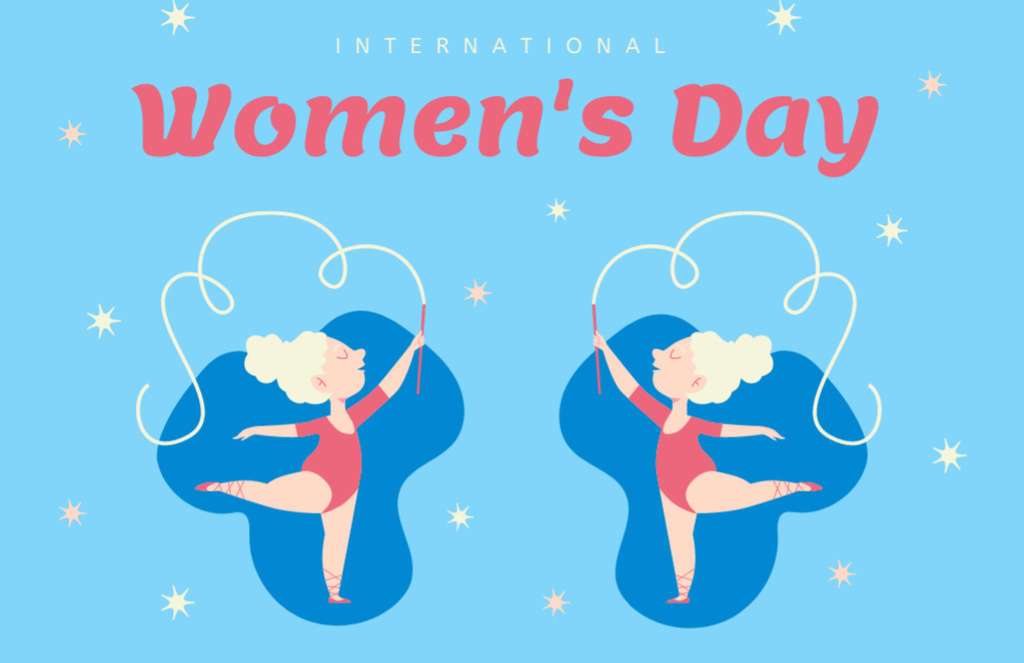 International Women's Day Greeting with Gymnast's Illustration Thank You Card 5.5x8.5in Tasarım Şablonu