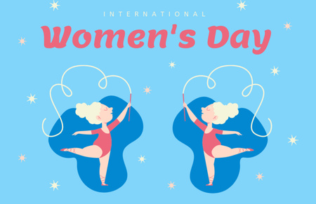 Mezinárodní den žen pozdrav s ilustrací gymnastky Thank You Card 5.5x8.5in Šablona návrhu