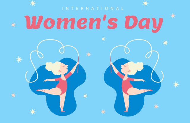 International Women's Day Greeting with Gymnast's Illustration Thank You Card 5.5x8.5in – шаблон для дизайна