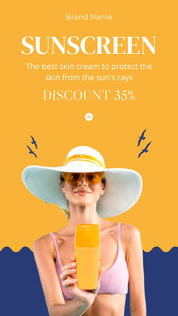 Sunscreen Lotion Ad on Blue and Yellow Instagram Story Design Template
