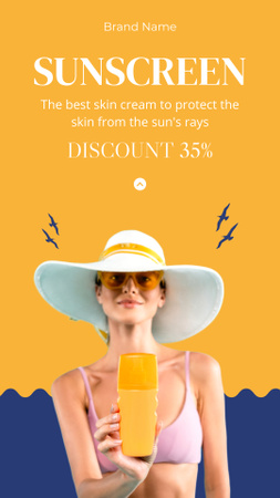 Sunscreen Lotion Ad on Blue and Yellow Instagram Story Design Template
