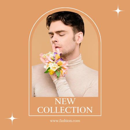 New Collection Ad with Man with Flowers Instagram Design Template