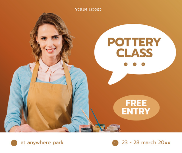 Plantilla de diseño de Pottery Class Announcement With Free Entry Facebook 