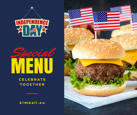 Plantilla de diseño de Menú del Día de la Independencia con hamburguesas Facebook 