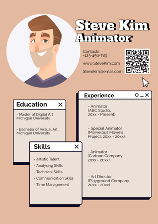 Animator Skills With Experience and Illustration Resume Design Template