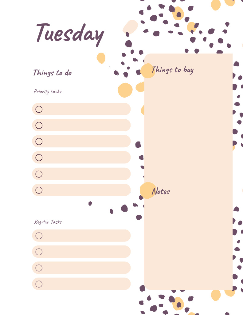 Tuesday Planner with Colourful Blots Notepad 8.5x11in Design Template