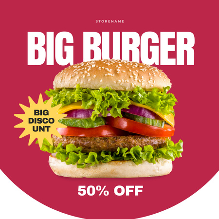 Offer of big delicious burger Animated Post Design Template