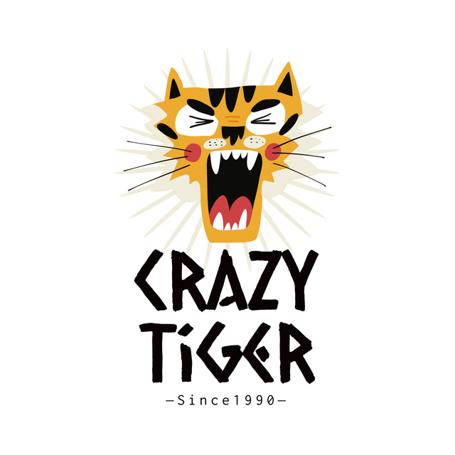 Crazy Tiger Emblem Logoデザインテンプレート