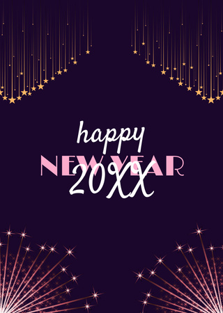 Plantilla de diseño de Cute New Year Greeting with Festive Fireworks Postcard A6 Vertical 
