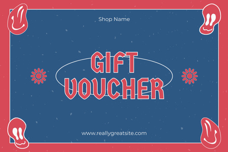 Gift Voucher Offer with Red Smiley Gift Certificate Tasarım Şablonu