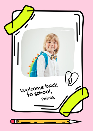 Platilla de diseño Back to School Greeting with Doodle Illustration from Child Postcard 5x7in Vertical