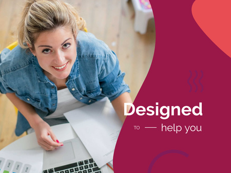 Ontwerpsjabloon van Presentation van Professioneel ontwerp met vrouw die door laptop werkt