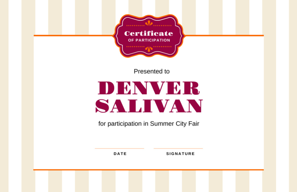 Modèle de visuel City Fair Participation Confirmation - Certificate 5.5x8.5in