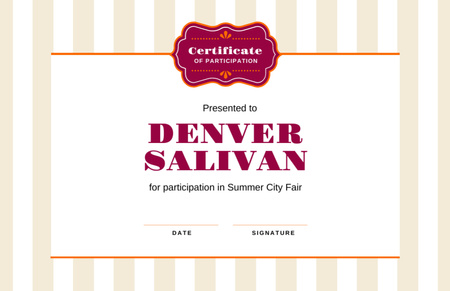 City Fair Katılım onayı Certificate 5.5x8.5in Tasarım Şablonu