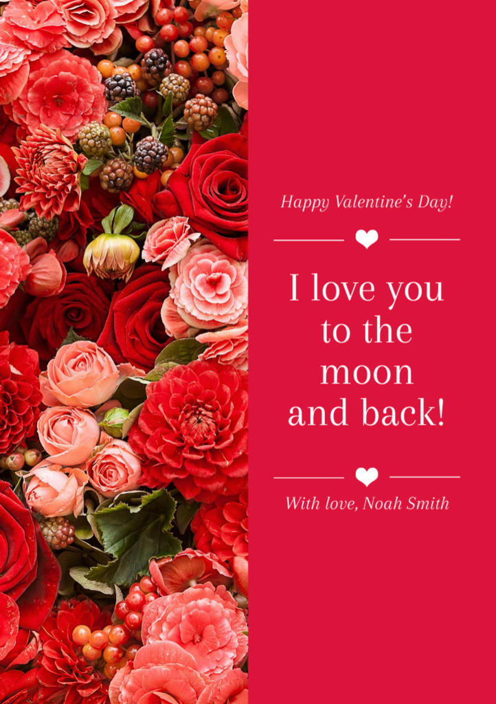Cute Valentine's Quote with Beautiful Roses Postcard A5 Vertical Šablona návrhu