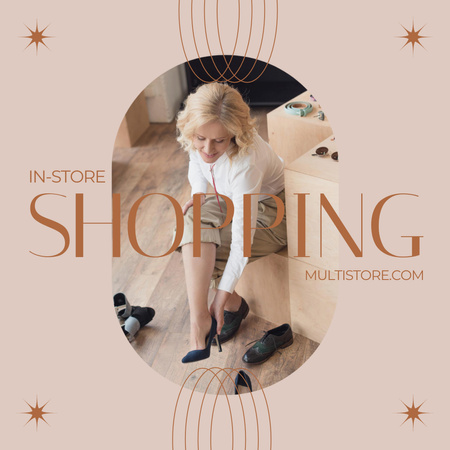 Woman Trying on Heeled Shoes at Shopping Instagram AD tervezősablon
